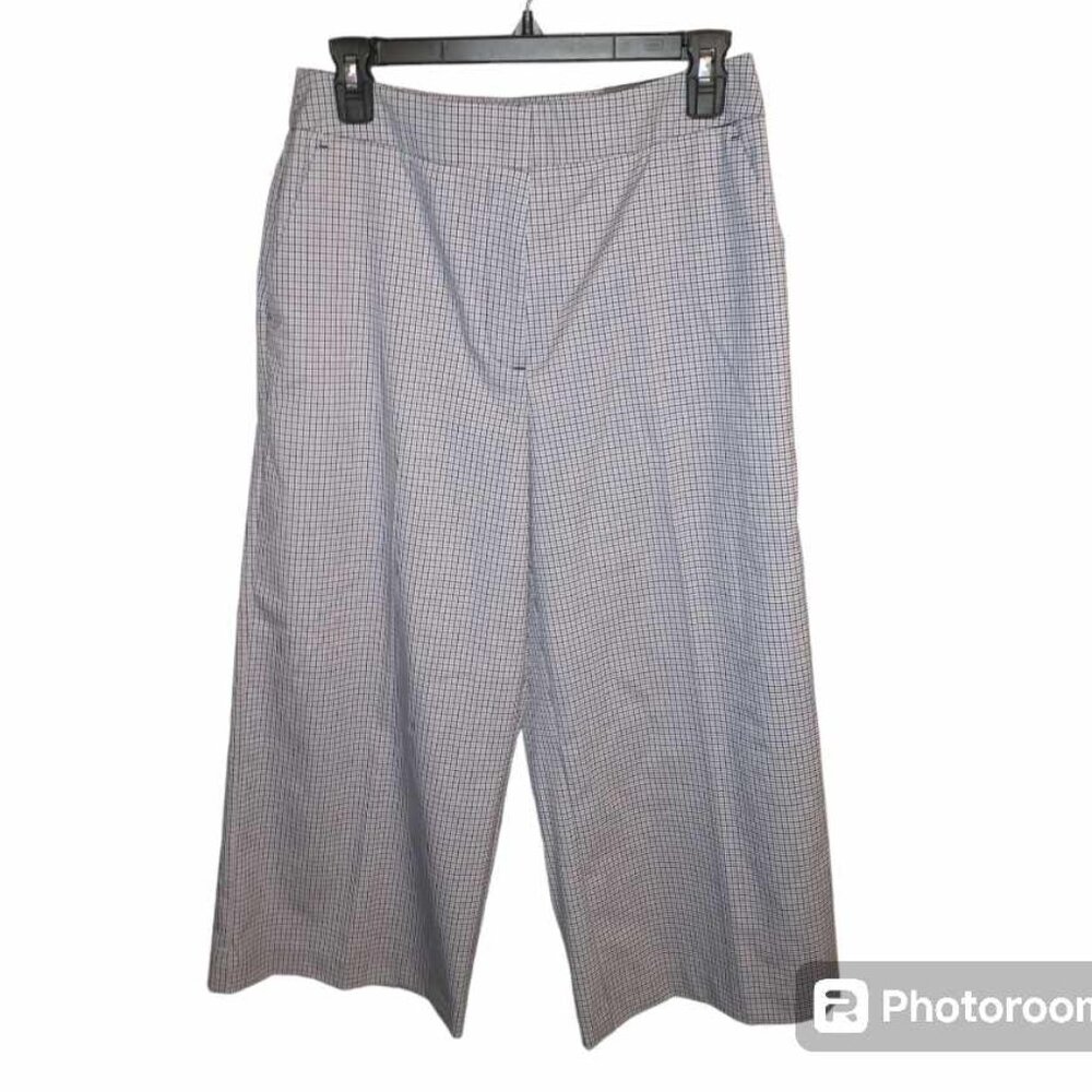 WORTHINGTON women's Pants plaid wide cropped leg White Blue  6P w-308